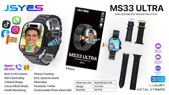 ساعت هوشمند jeyes ms33 ultra سیم کارت خور و دوربین دار با بند استیل